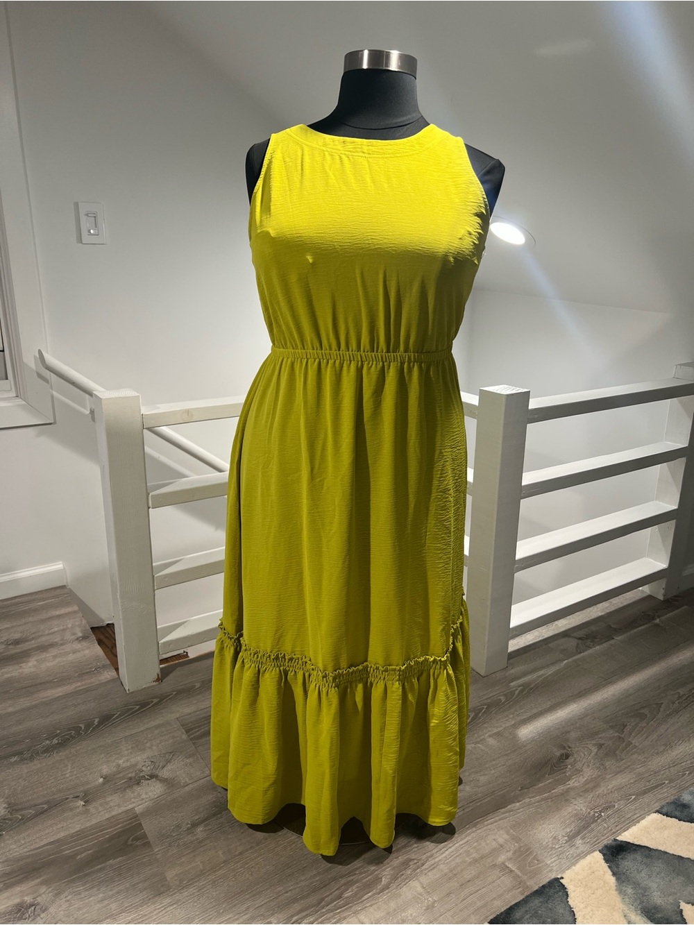 Calvin Klein Sleeveless Tiered Maxi Dress in Chartreuse Green